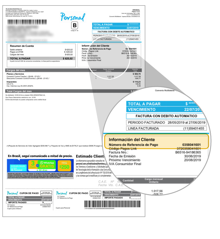 Ejemplo de factura con el Código de Pago Electrónico